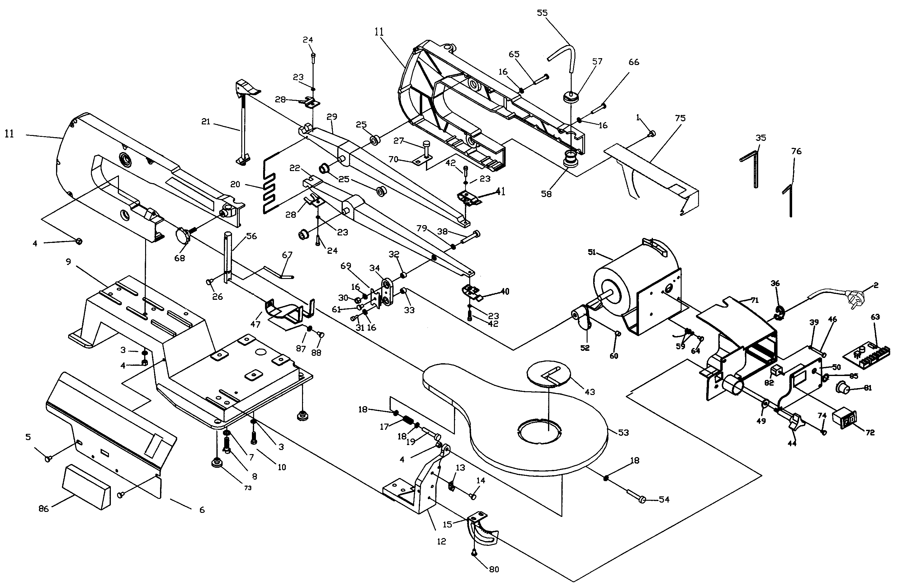 Default Diagram and Parts List for BT1650-AR Type 1 Black and Decker Scroll Saw